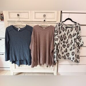 Women's Sweater Collection Bundle of 3 - Blue, Brown, and Leopard Print
